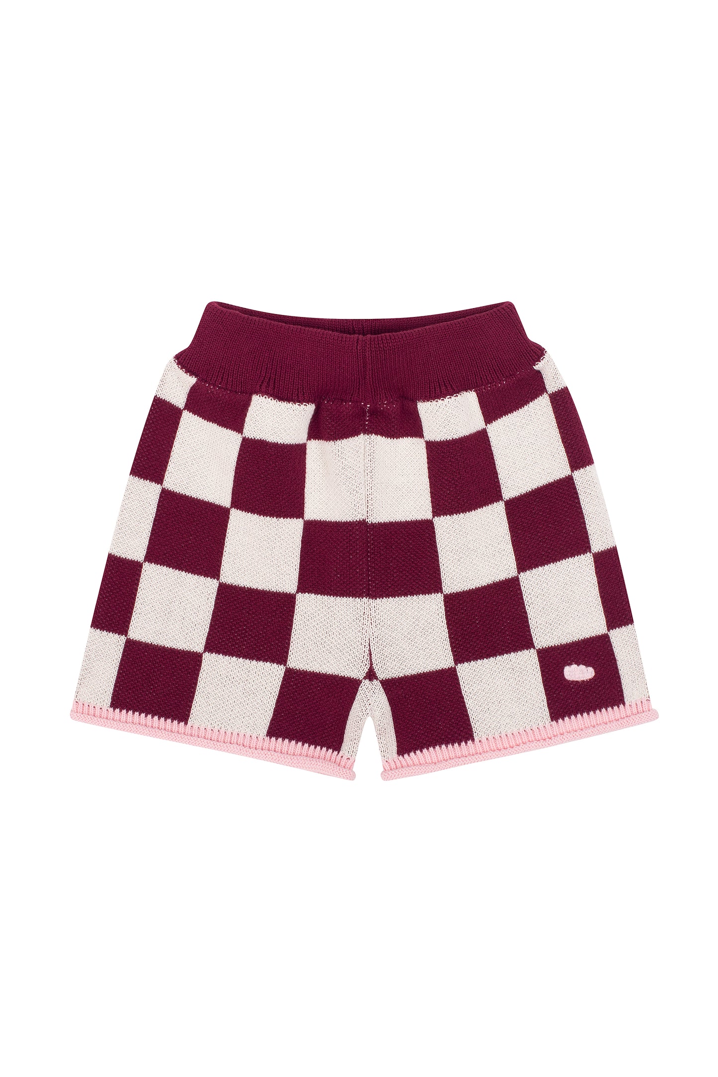 'No buttons, Julia' knit shorts in strawberry yoghurt