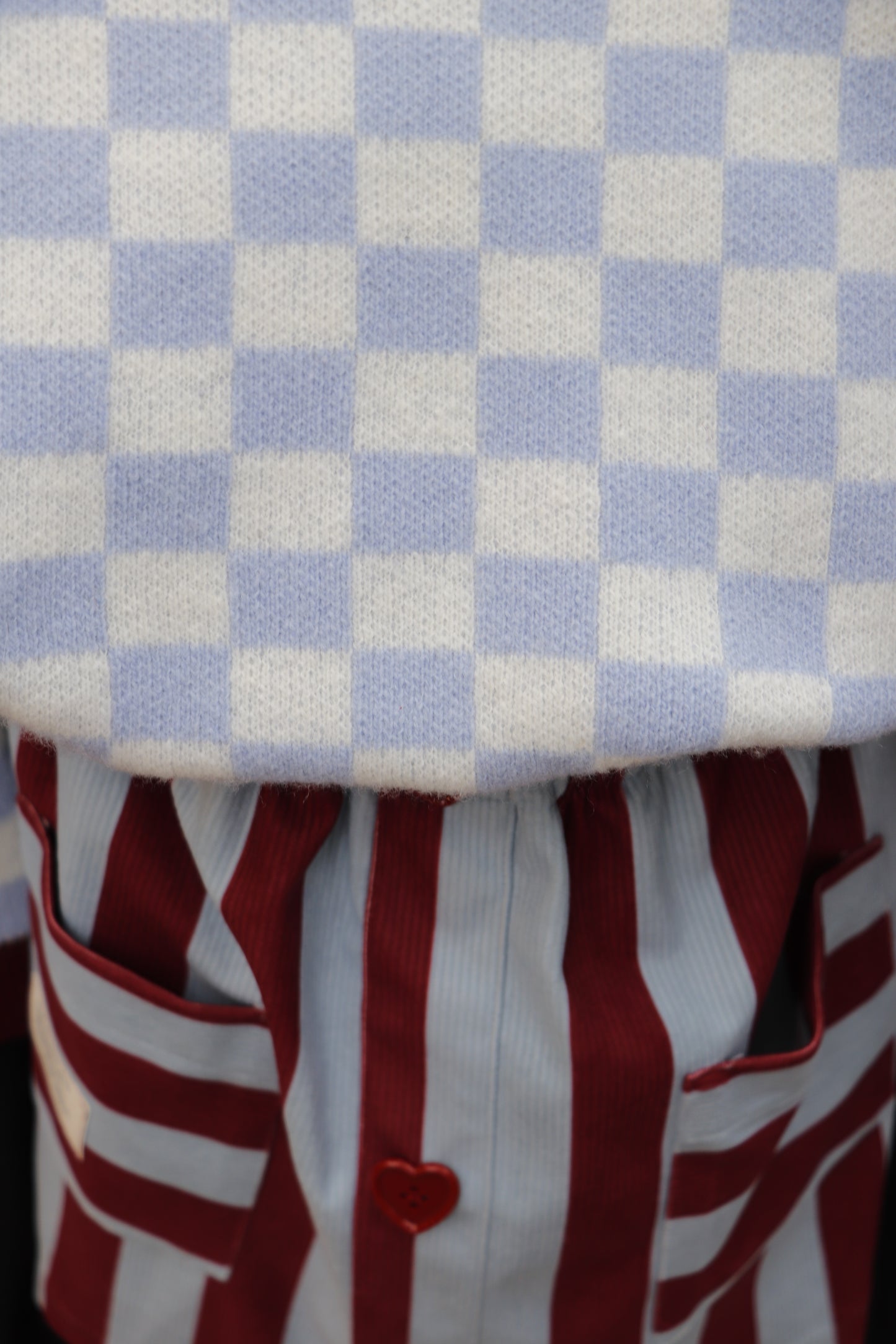 Funny squares knitted sweater in Blueberries and Raspberries