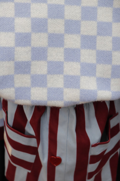 Funny squares knitted sweater in Blueberries and Raspberries