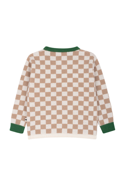 Funny squares knitted sweater in Bread and butter