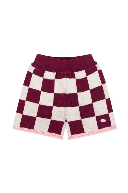 'No buttons, Julia' knit shorts in strawberry yoghurt