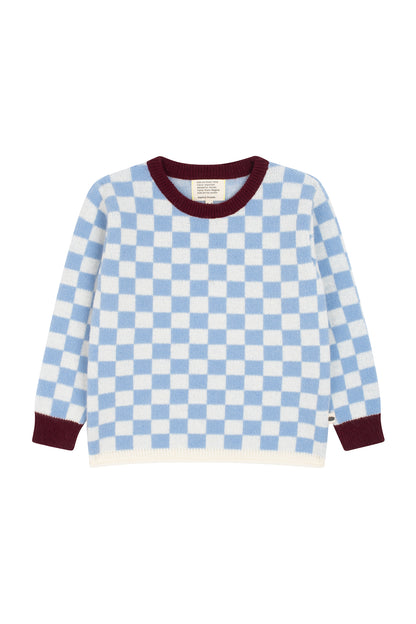 Funny squares knitted sweater in Blueberries and Raspberries