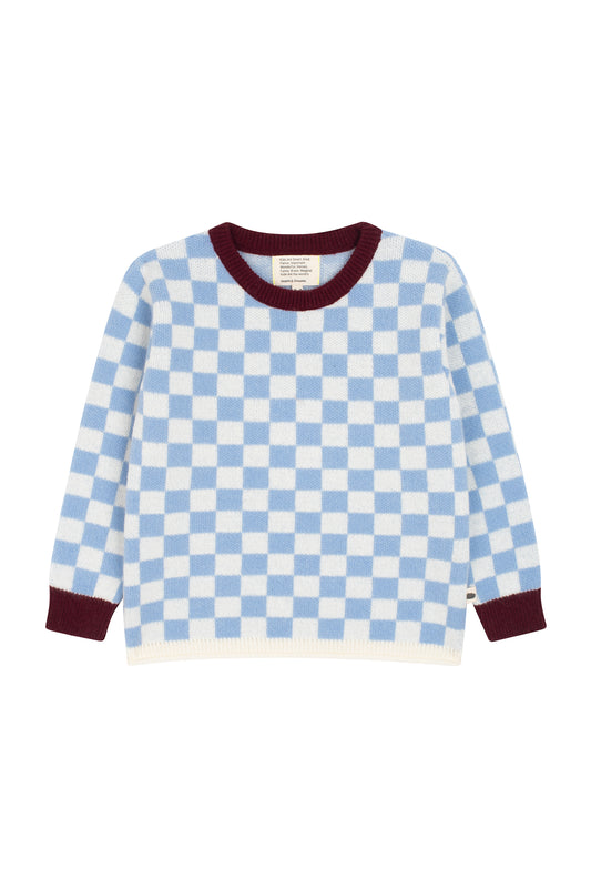 Funny squares knitted sweater in Blueberries and Raspberries