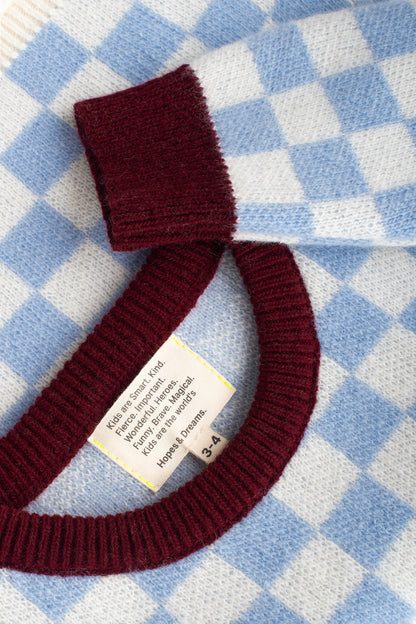 Funny squares knitted sweater in Blueberries and Raspberries